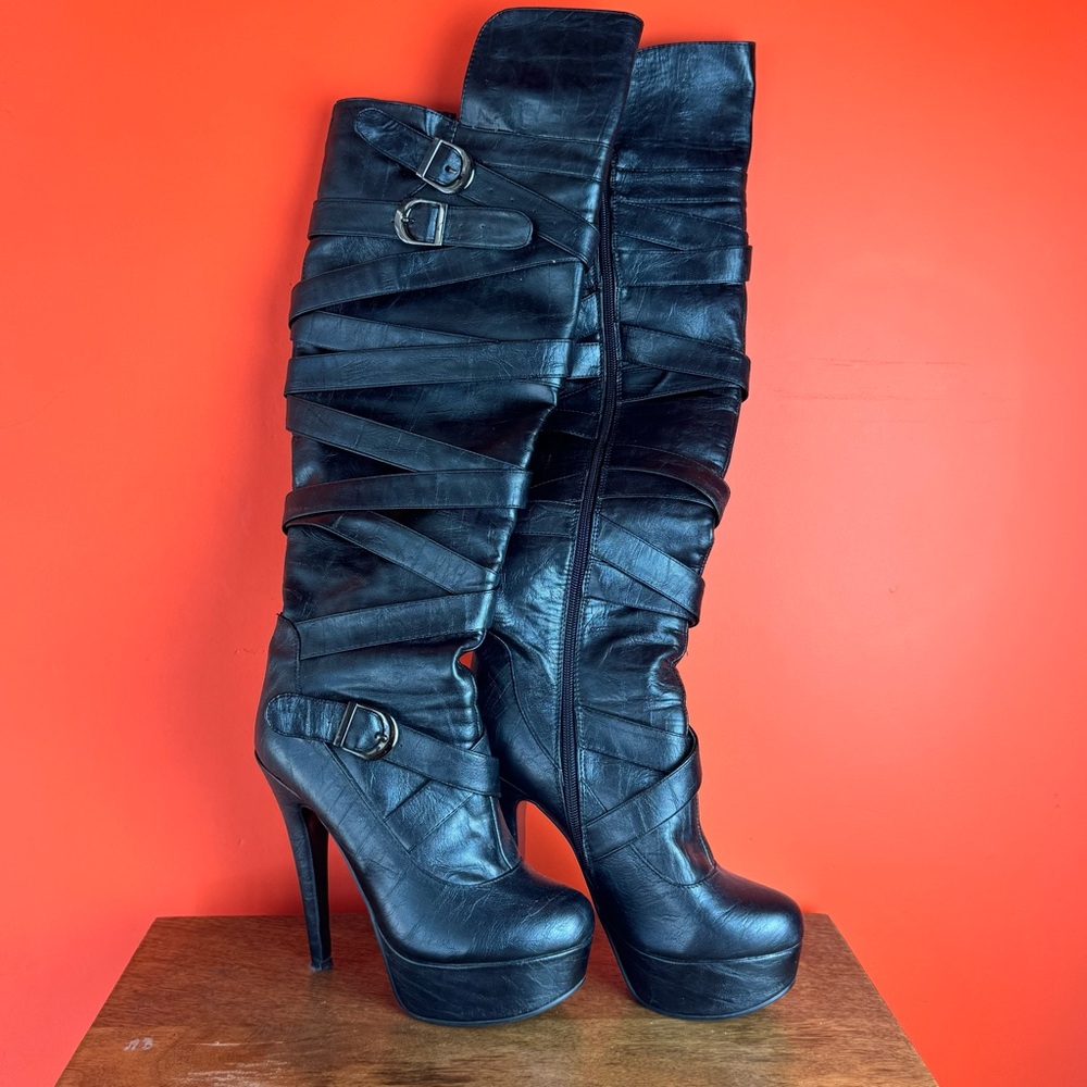 Black Leather Knee-High Boots